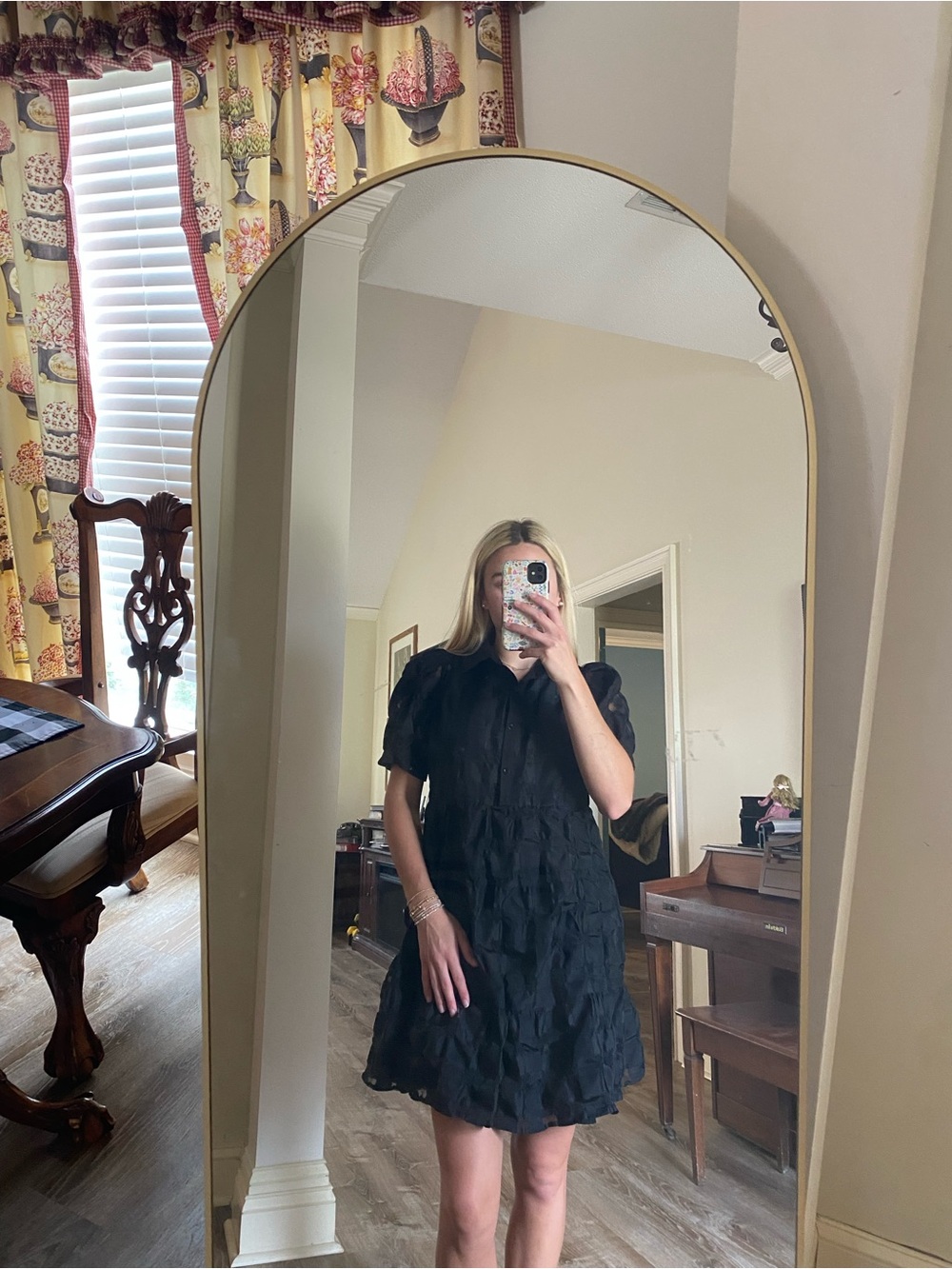 Umgee Black Textured Puff-Sleeve Mini Dress